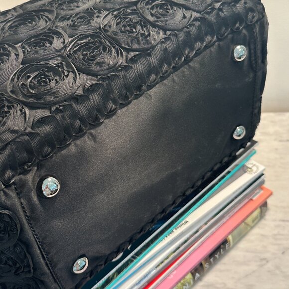 Valentino Garavani Rosier Black Fabric Applique Flowers Tote Bag Handbag - Picture 4 of 8